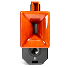 Orange and black speaker on a white background